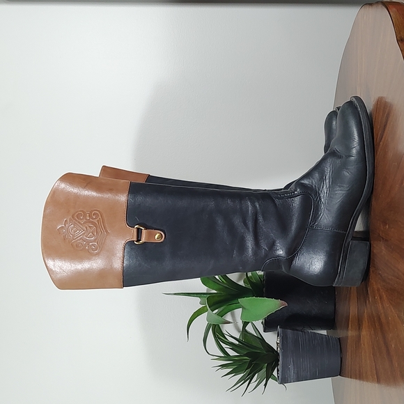 Boots: Knee high leather two toned boots - Picture 2 of 8
